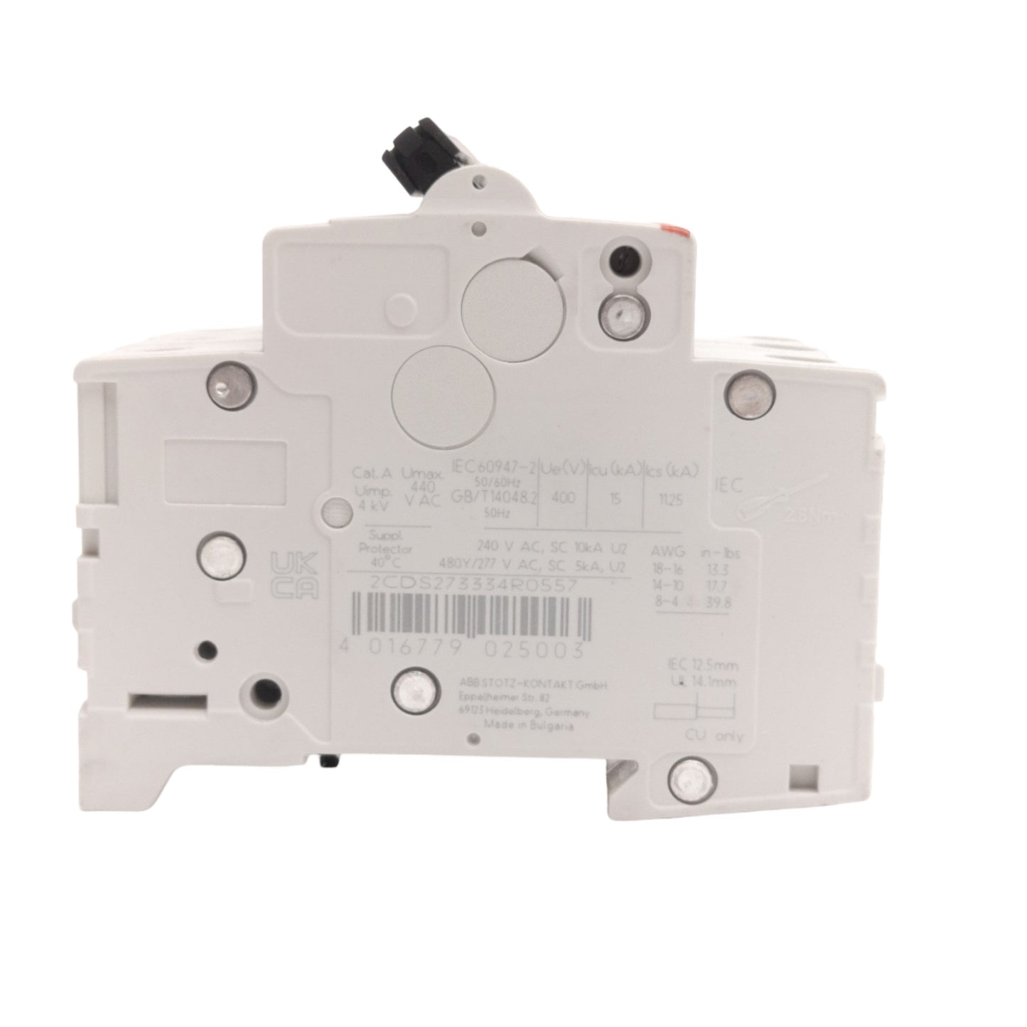 New ABB ST203M-K40 Miniature Circuit Breaker, 3-Pole, 40A, 480Y/277VAC, DIN Rail