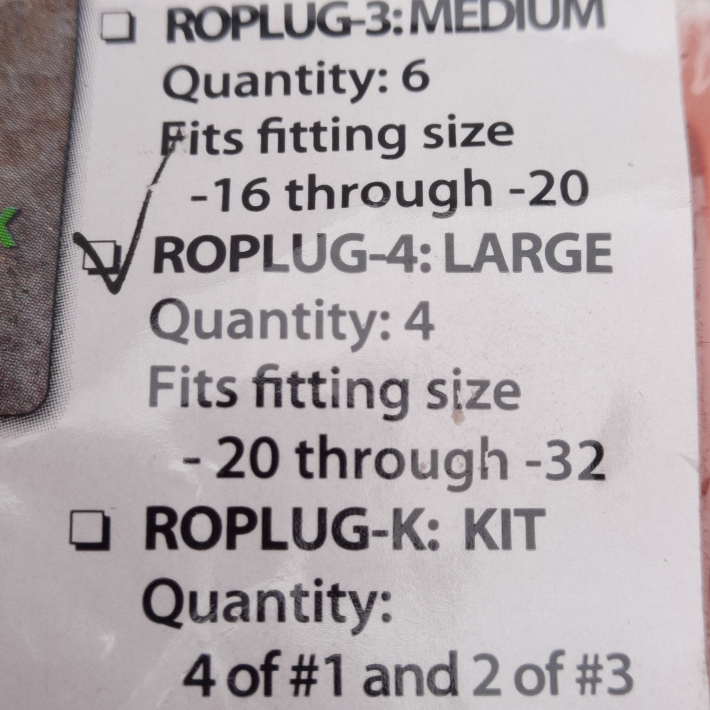 New Bag of 4 SRM Industries ROPLUG-4 Orange Rhino Drip Proof Plug, Dash -20 to -30