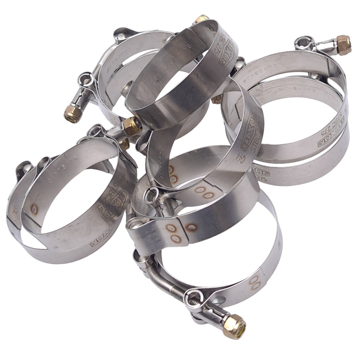New Lot of 10 Dixon STBC275 T-Bolt-Clamps, 0.75x0.025in, ø2.50-2.81in, 110lbs Torque