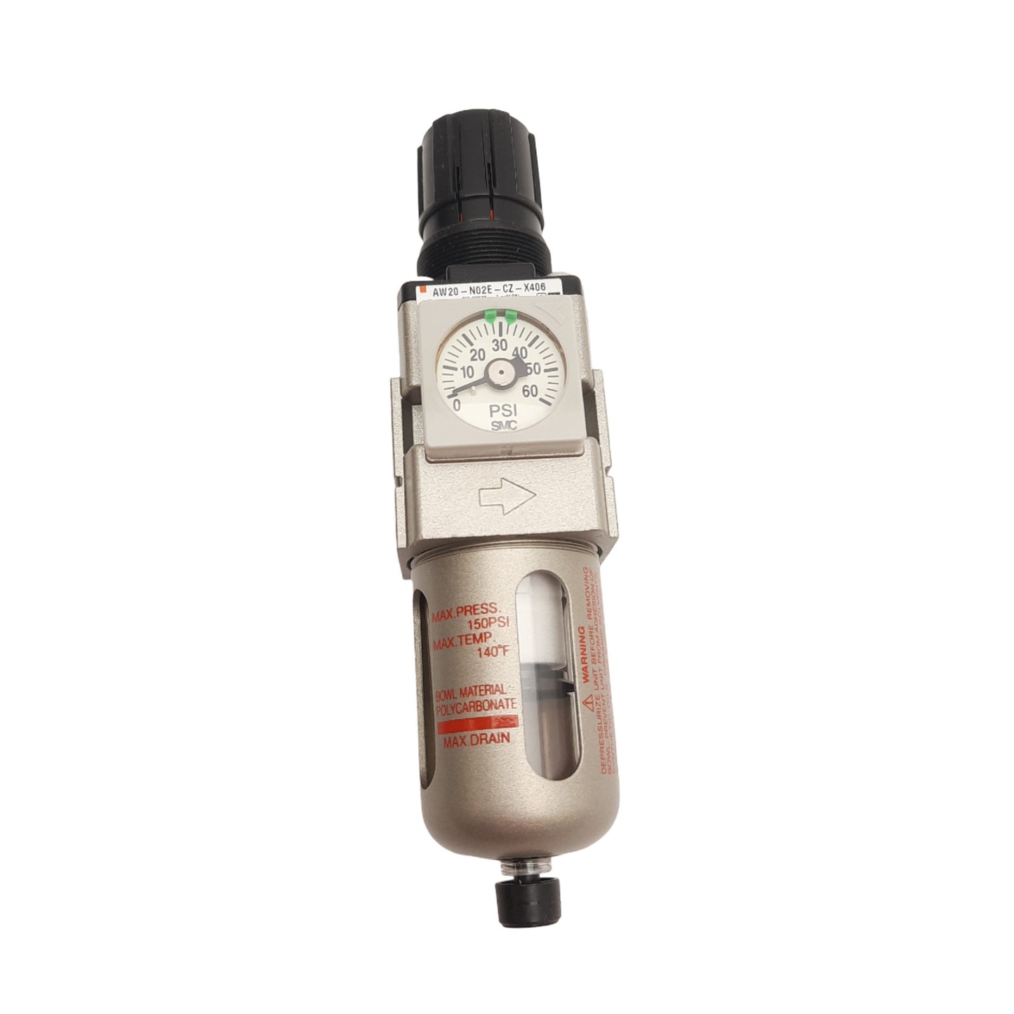 New SMC AW20-N02BE-CZ-X406 Filter Regulator, 1/4in NPT, 1.0MPa, 0.05 to 0.85MPa