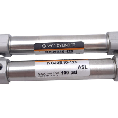 New Lot of 2 SMC NCJ2B10-125 Pneumatic Cylinders, ø3/8in, 1.25in Stroke, UNF, 100PSI