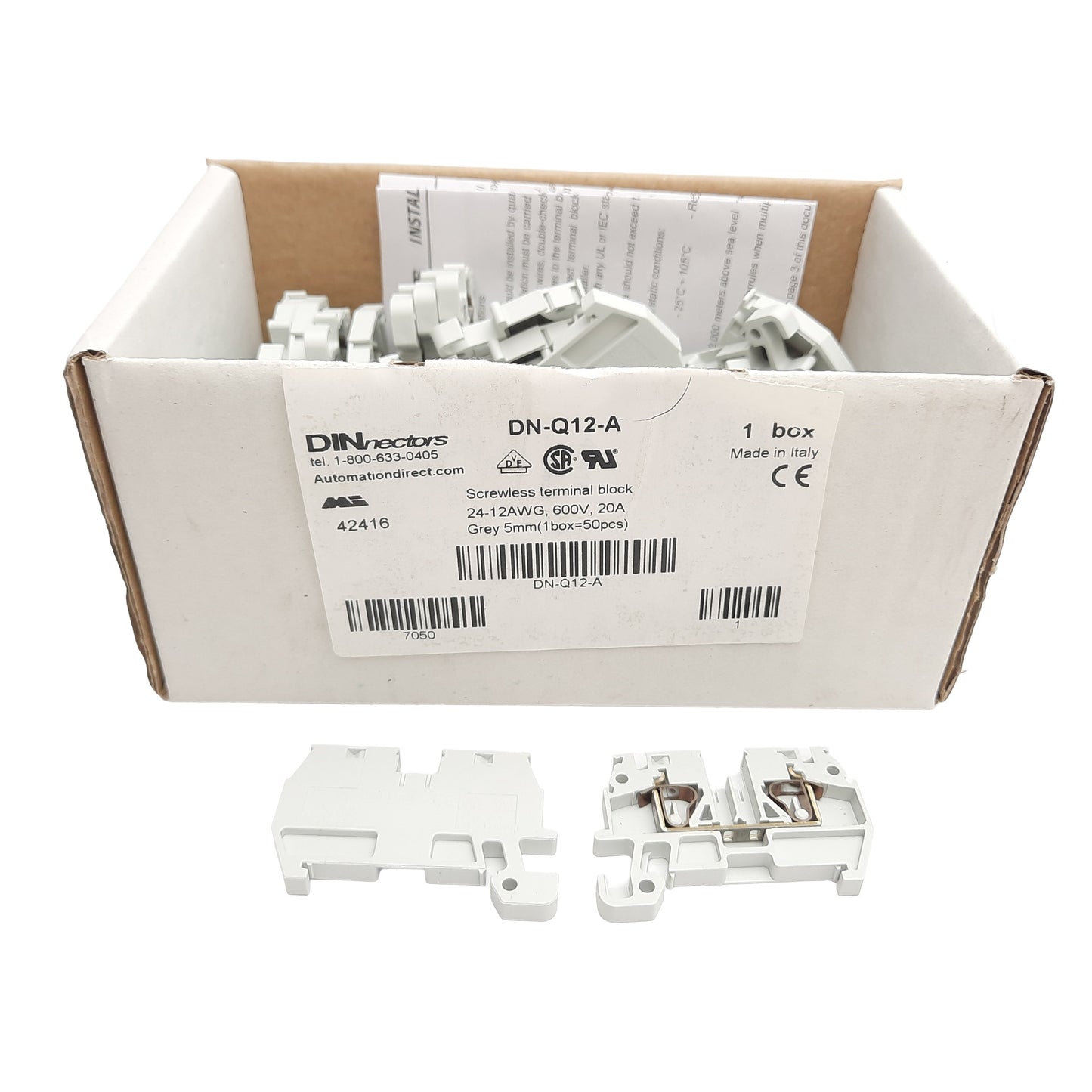 New Lot of 50 DINnectors DN-Q12-A Screwless Terminal Block 35mm DIN Mount, 600V, 20A