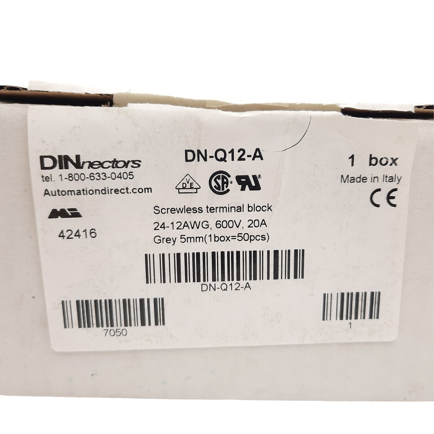 New Lot of 50 DINnectors DN-Q12-A Screwless Terminal Block 35mm DIN Mount, 600V, 20A