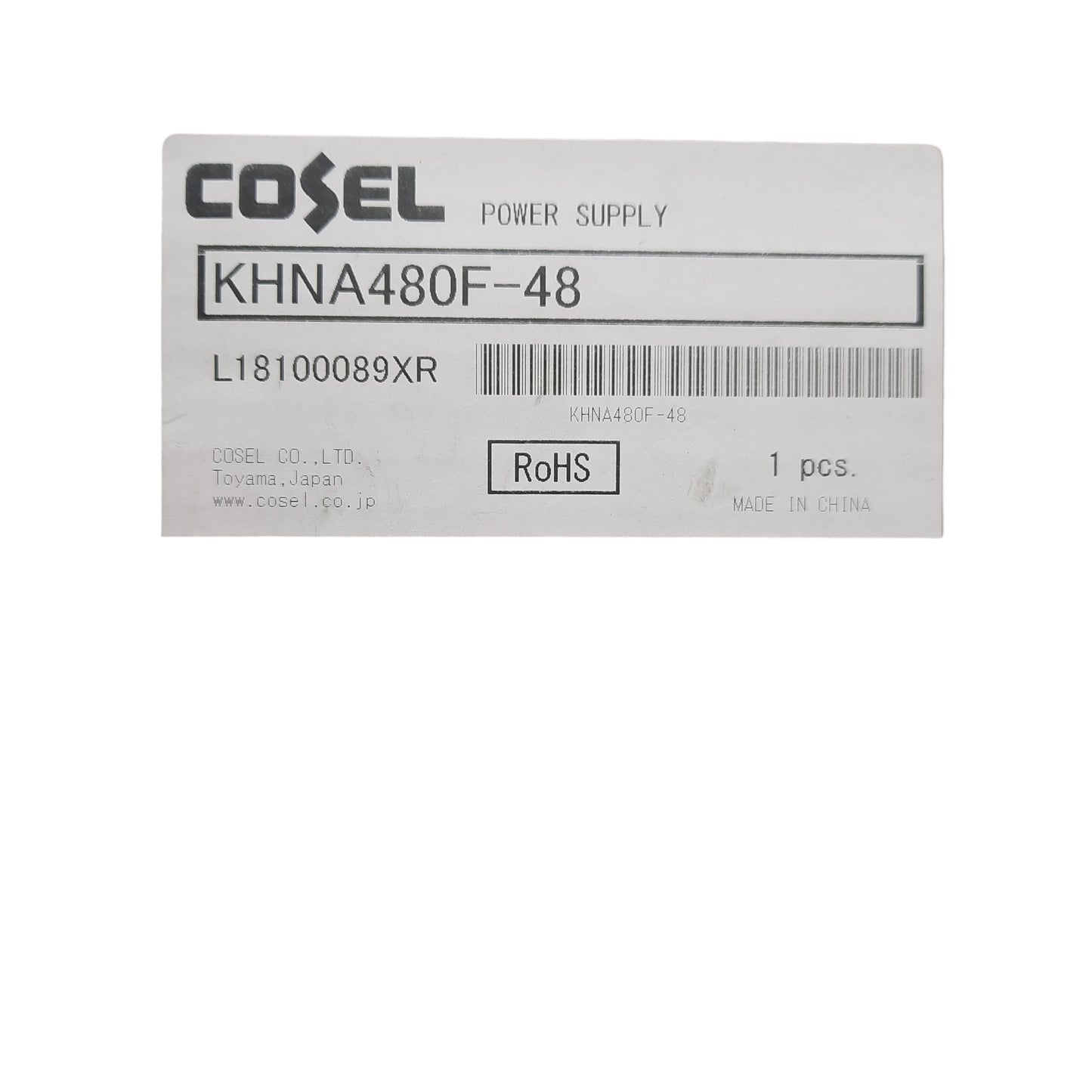New Cosel KHNA480F-48 Switching Power Supply, In 100-240VAC, Out 48VDC 10A, 480W