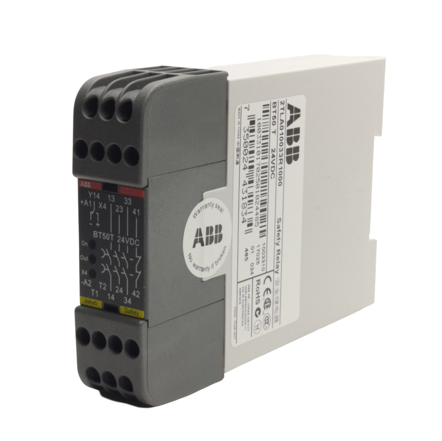 New ABB 2TLA010033R1000 BT50T Safety Relay, 3NO+1NC Output, 250VAC/24VDC 6A Contact