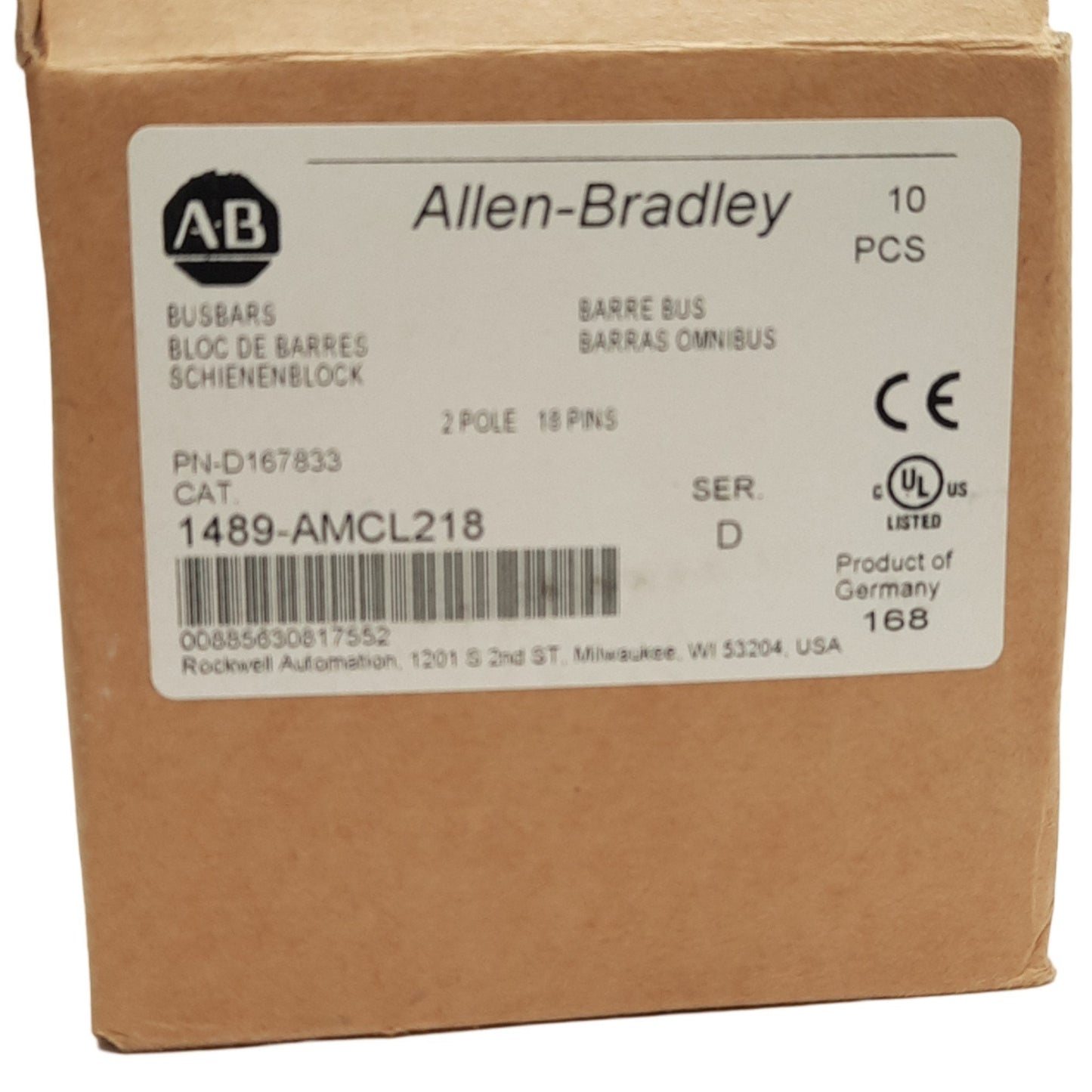 New Allen Bradley 1489-AMCL218 MCB Bus Bar, 2-Phase 18-Pins, 600V AC/DC, 115A
