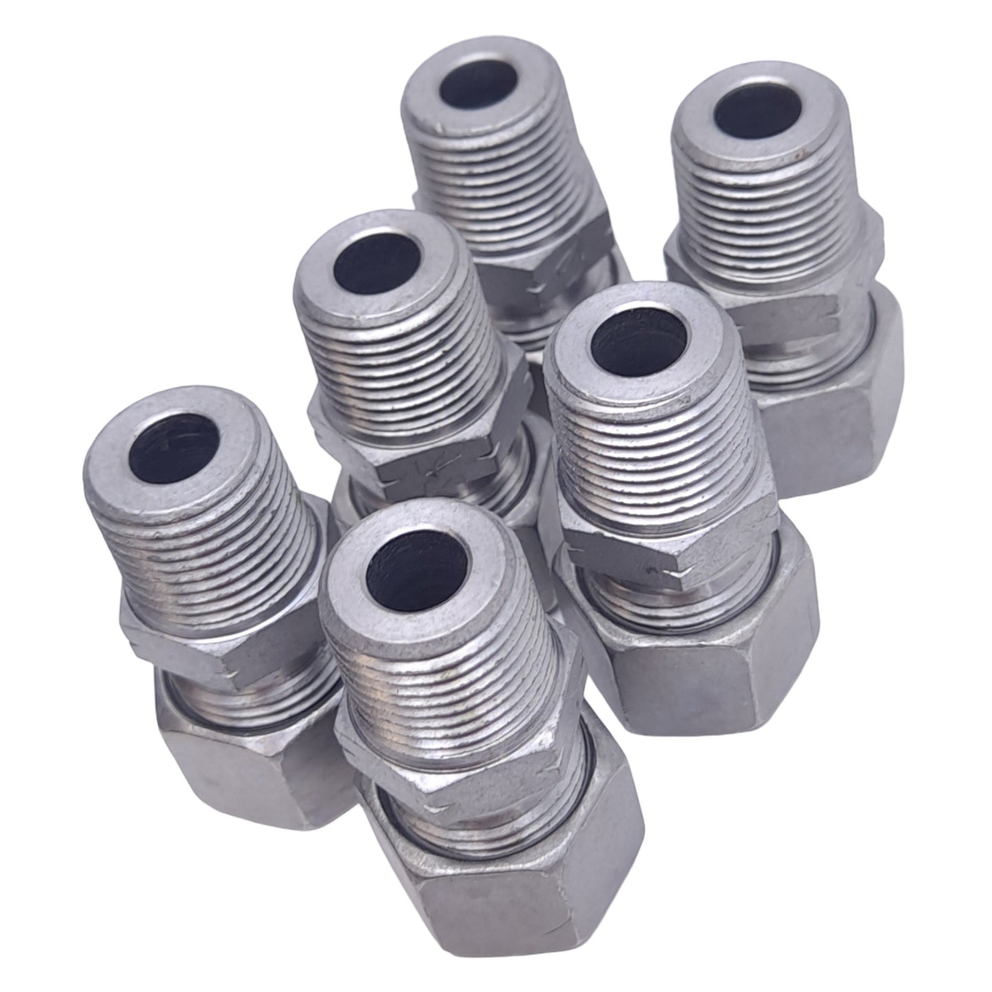 New Lot of 6 Brennan D2404-L12-06 Hydraulic Couplers, 3/8 NPT to ø12mm Tube, 315 Ba