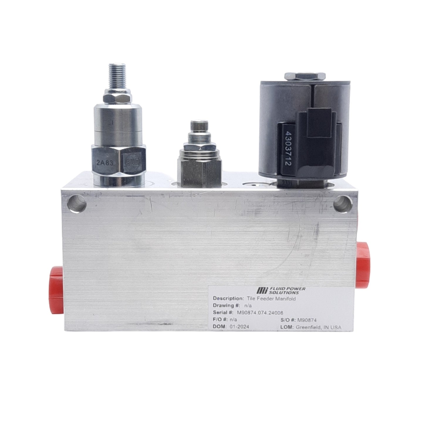 New MI Fluid Power Solutions M90874 Tile Feeder Manifold, JIC 1/2", 12VDC Coil