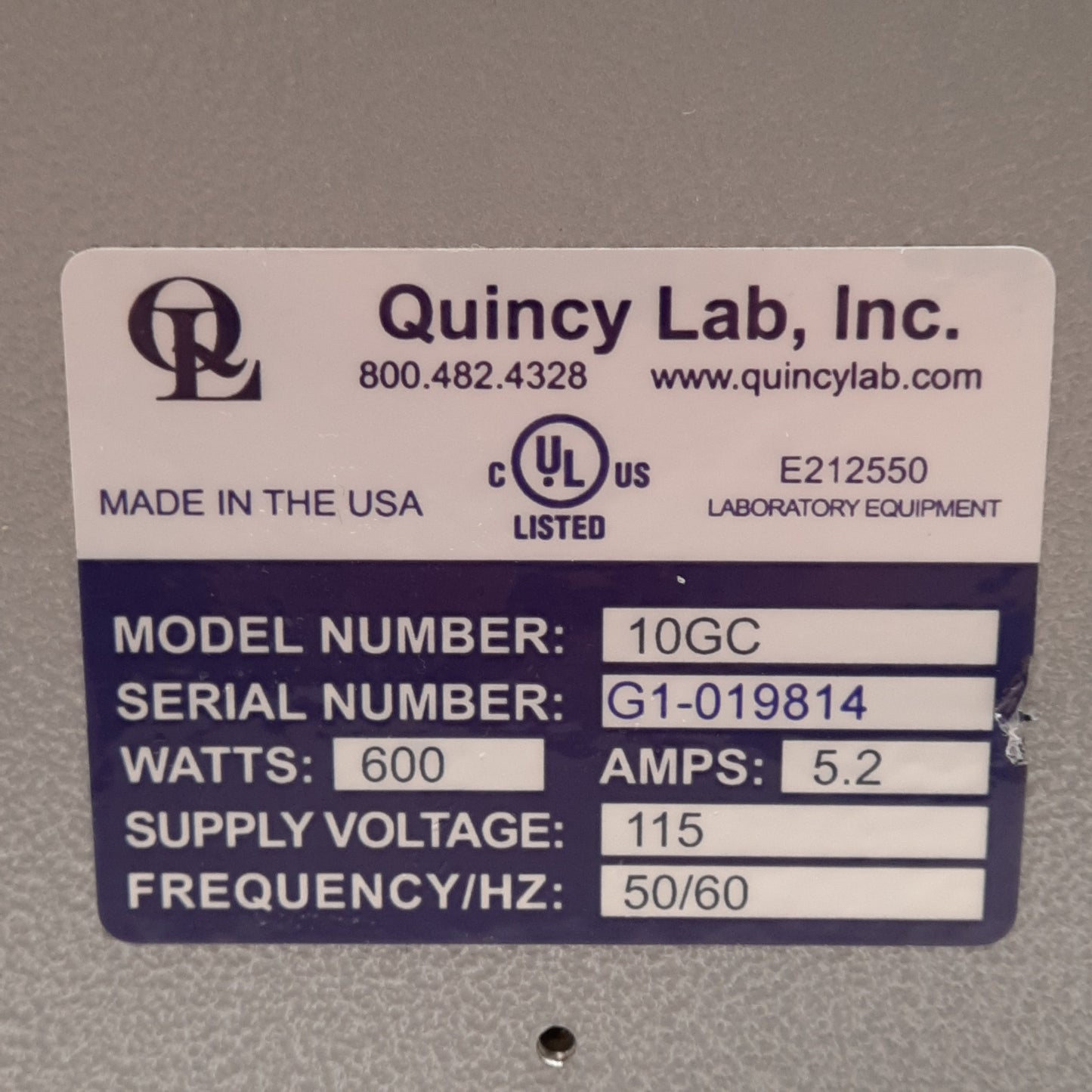 Used Quincy Lab Inc 10GC Gravity Convection Oven, 450°F, 12x10x10in Interior, 115VAC