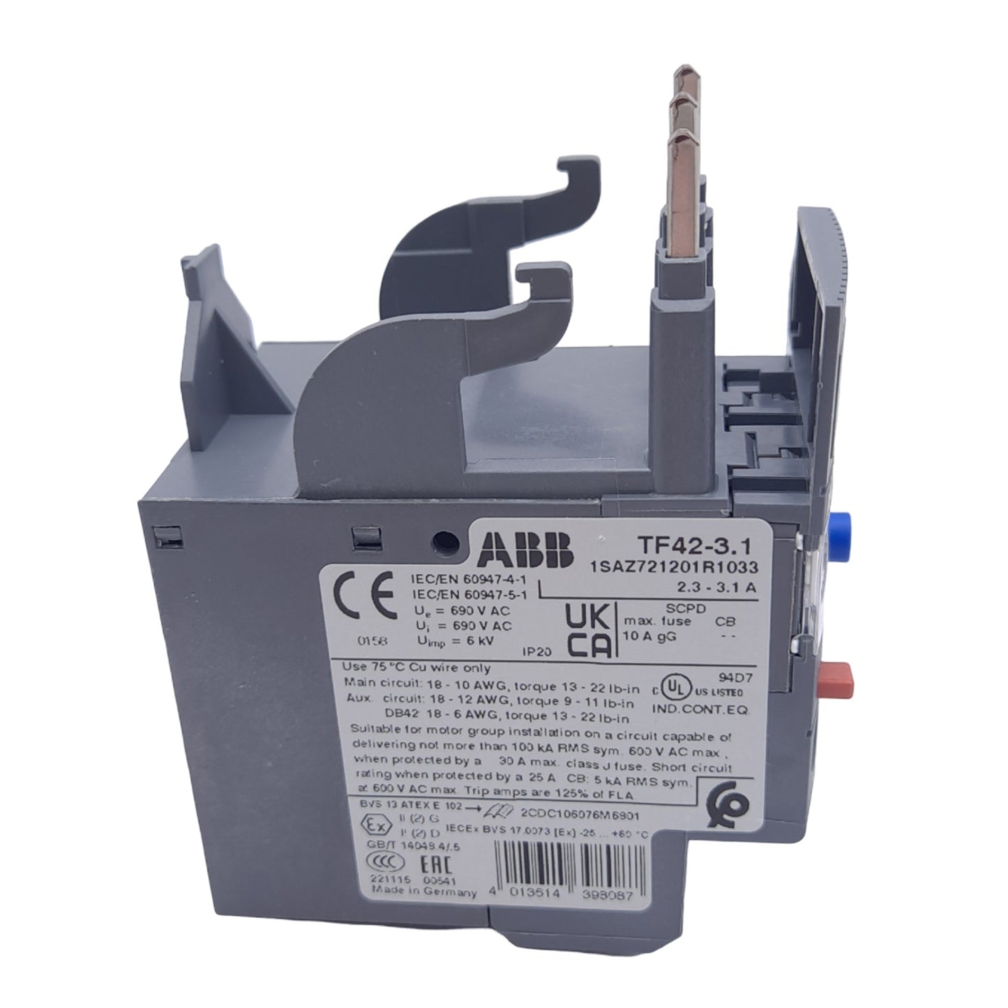 New ABB TF42-3.1 Thermal Overload Relay for AF Contactors, 3-Pole, 2.3-3.1A, 600V