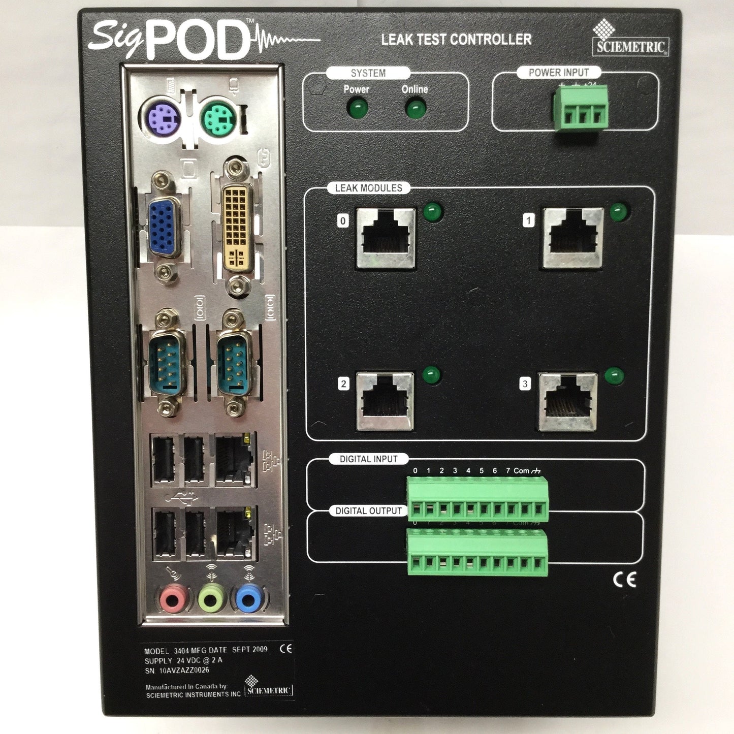 Used SCIEMETRIC 3404 sigPOD Air Pressure/Vacuum Leak Test Controller 4-Channel, 24VDC