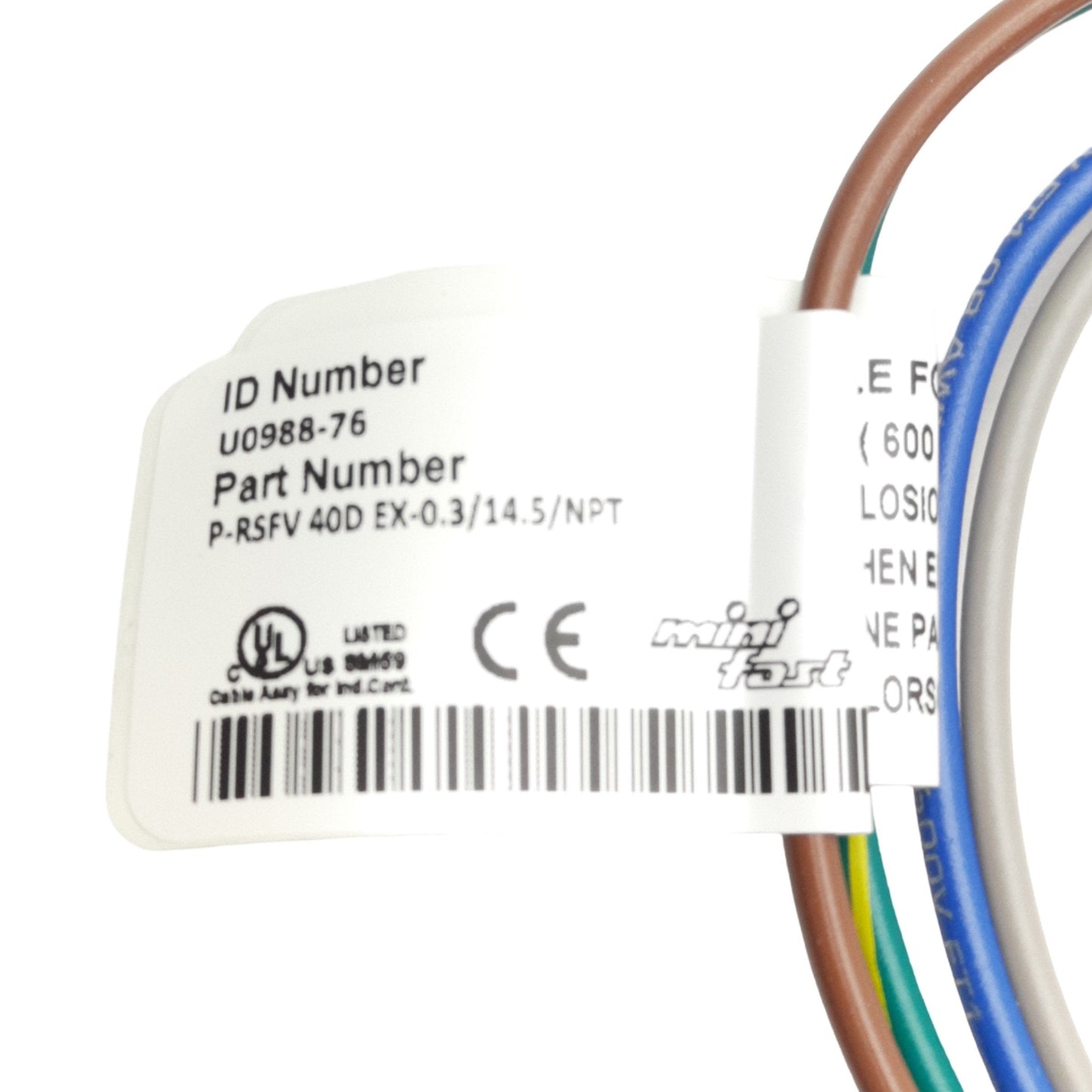 New Turck P-RSFFV 40D EX-0.3/14.5/NPT Cordset 7/8" 4-P MiniFast Male/Leads, 600V 9A
