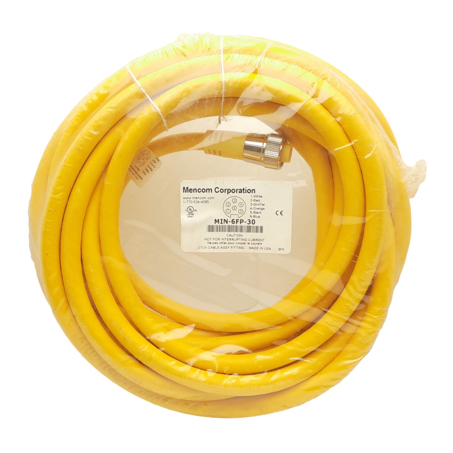 New Mencom MIN-6FP-30 Cordset 7/8" 6-P Female Straight to Leads, 30ft, 600V 8A