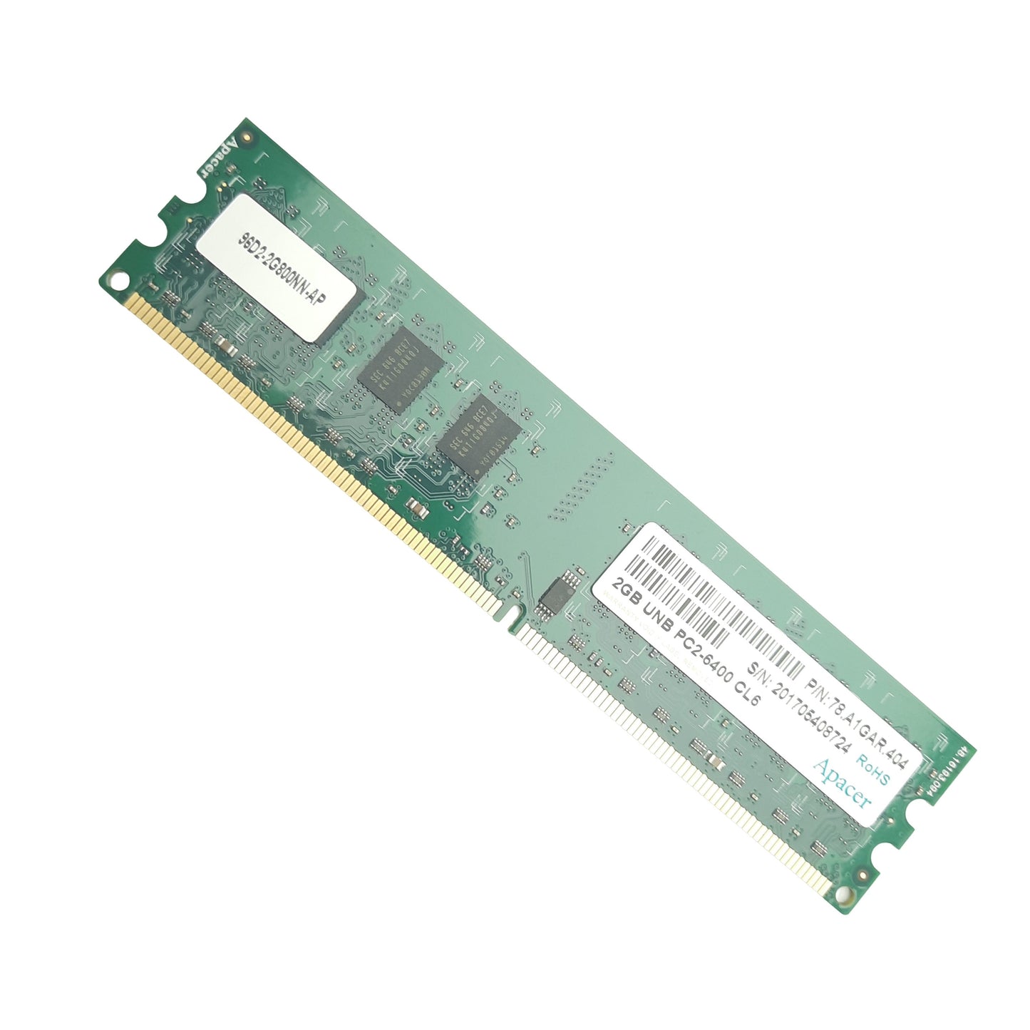 New Apacer 96D2-2G800NN-AP Memory Module DDR2, 2 GB DIMM, 400MHz, Unbuffered Non-ECC