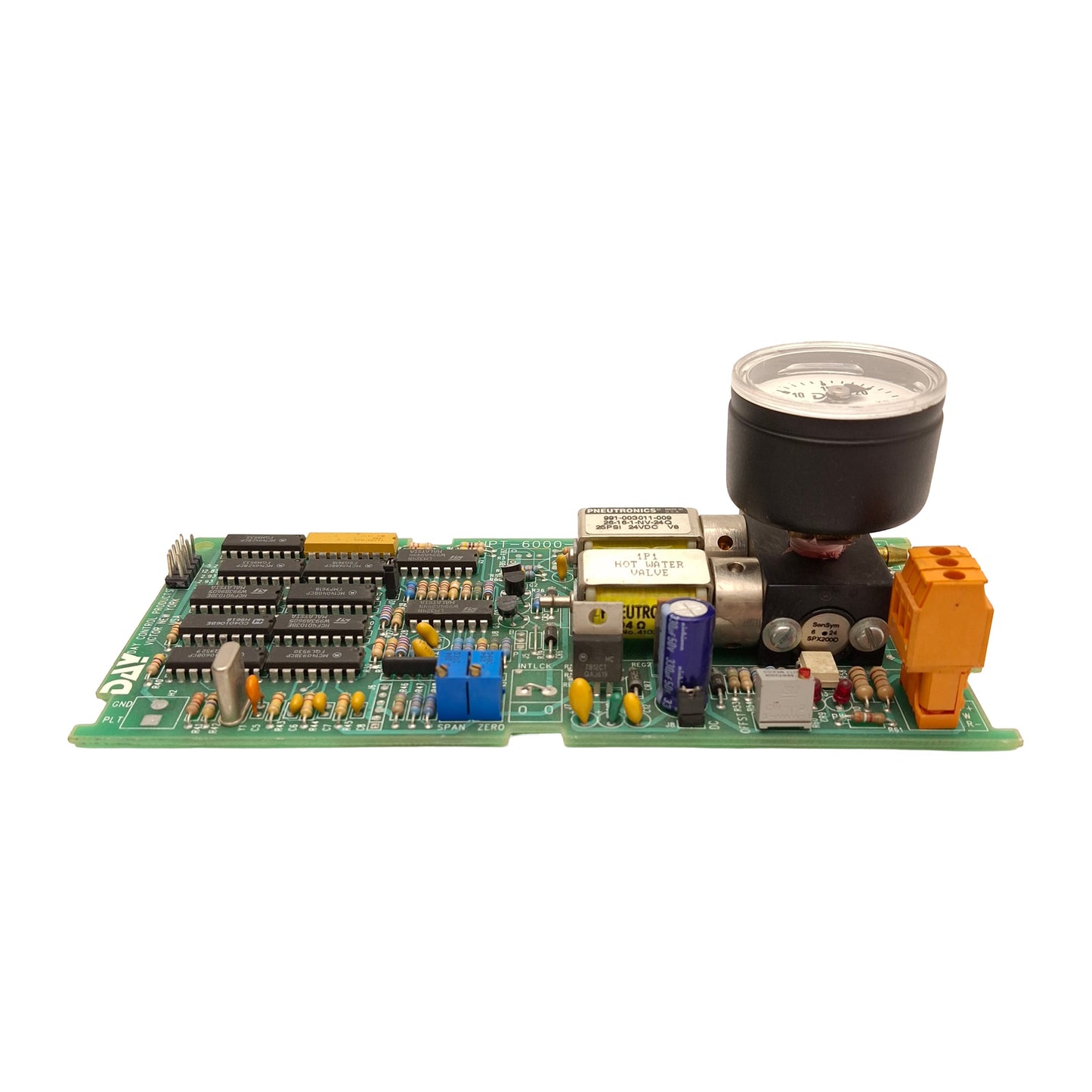 Used Day Control Products UPT-6000-PW Rev 3 Circuit Board, 25PSI Solenoid, 24VDC Coil