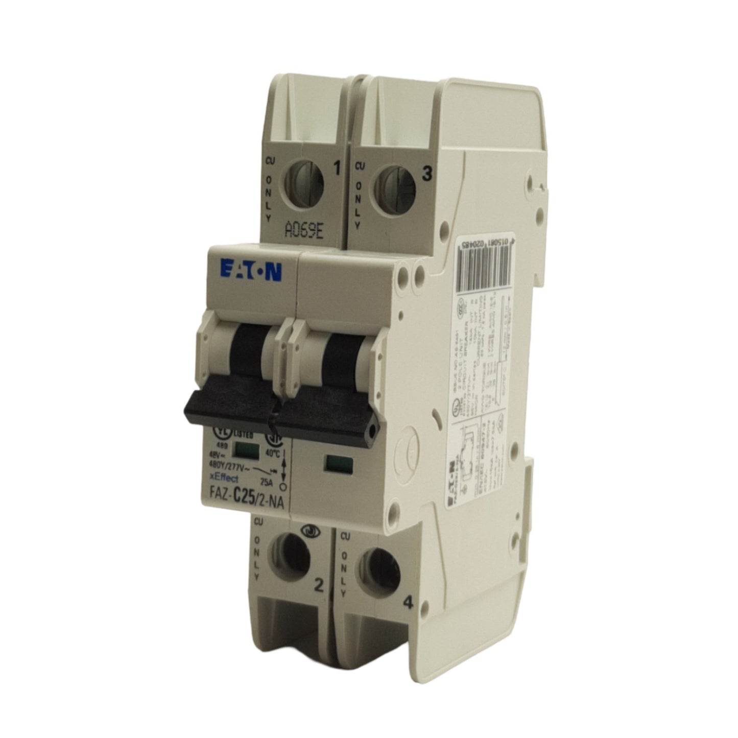 Used Eaton FAZ-C25/2-NA Circuit Breaker, 2-Poles, 480Y/277VAC 48VDC, 25A