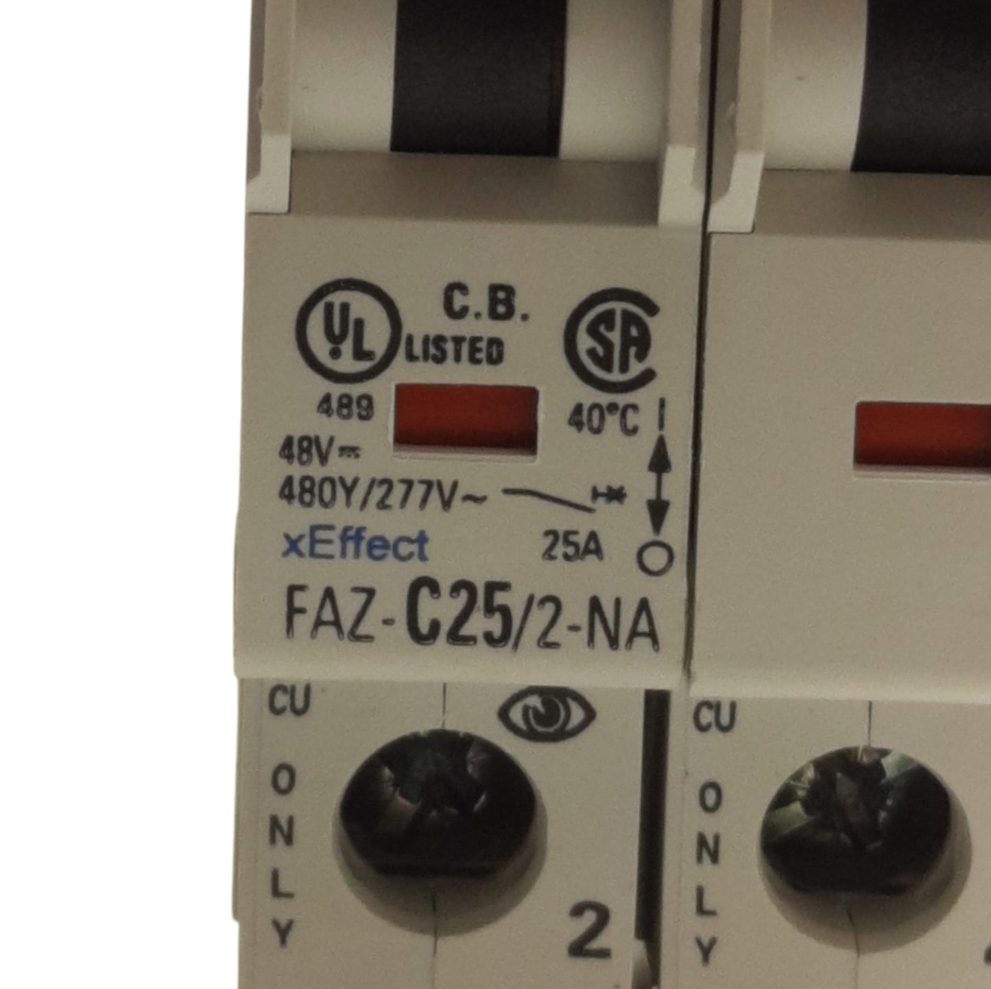 Used Eaton FAZ-C25/2-NA Circuit Breaker, 2-Poles, 480Y/277VAC 48VDC, 25A
