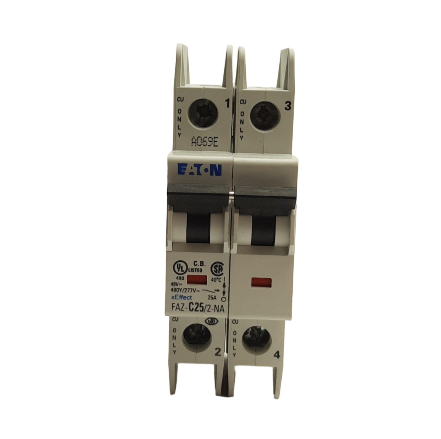 Used Eaton FAZ-C25/2-NA Circuit Breaker, 2-Poles, 480Y/277VAC 48VDC, 25A