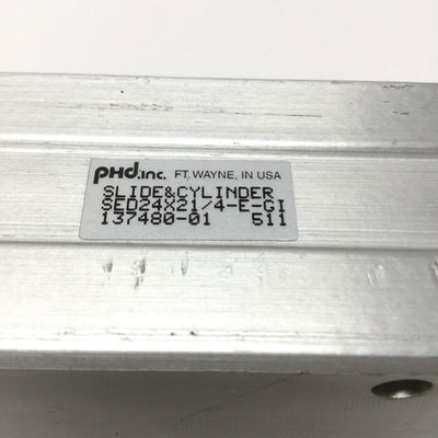 Used PHD SED24 X 21/4-E-GI Air Cylinder Thruster Slide, 1-1/8" Bore, 2-1/4" Stroke