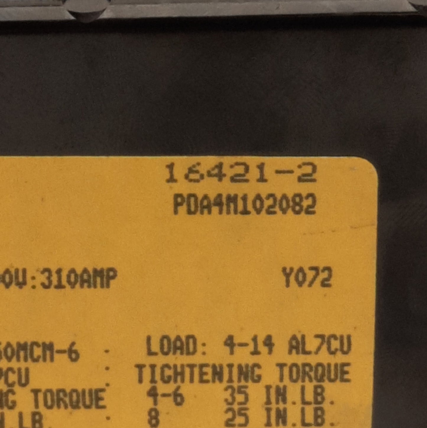 Used Cooper Bussman 16421-2 Power Distribution Block, 2-Pole, 1x6, 600V 310A