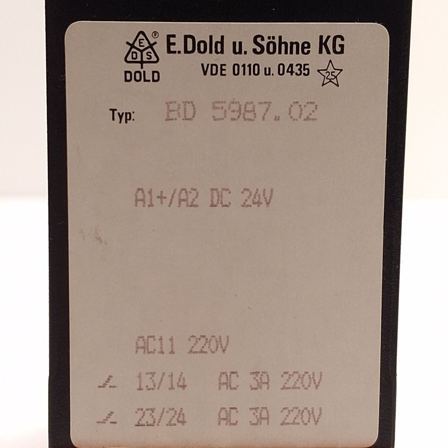 Used Dold BD 5987.02 DC24V Emergency Stop Module, 2NO 220VAC Contacts, 24VDC Control