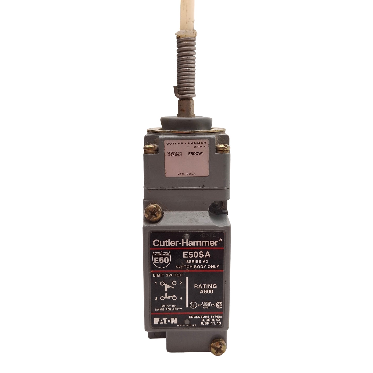 Used Cutler Hammer E50SA Wobble Head Limit Switch, 1NO+1NC SPDT, 600VAC/250VDC