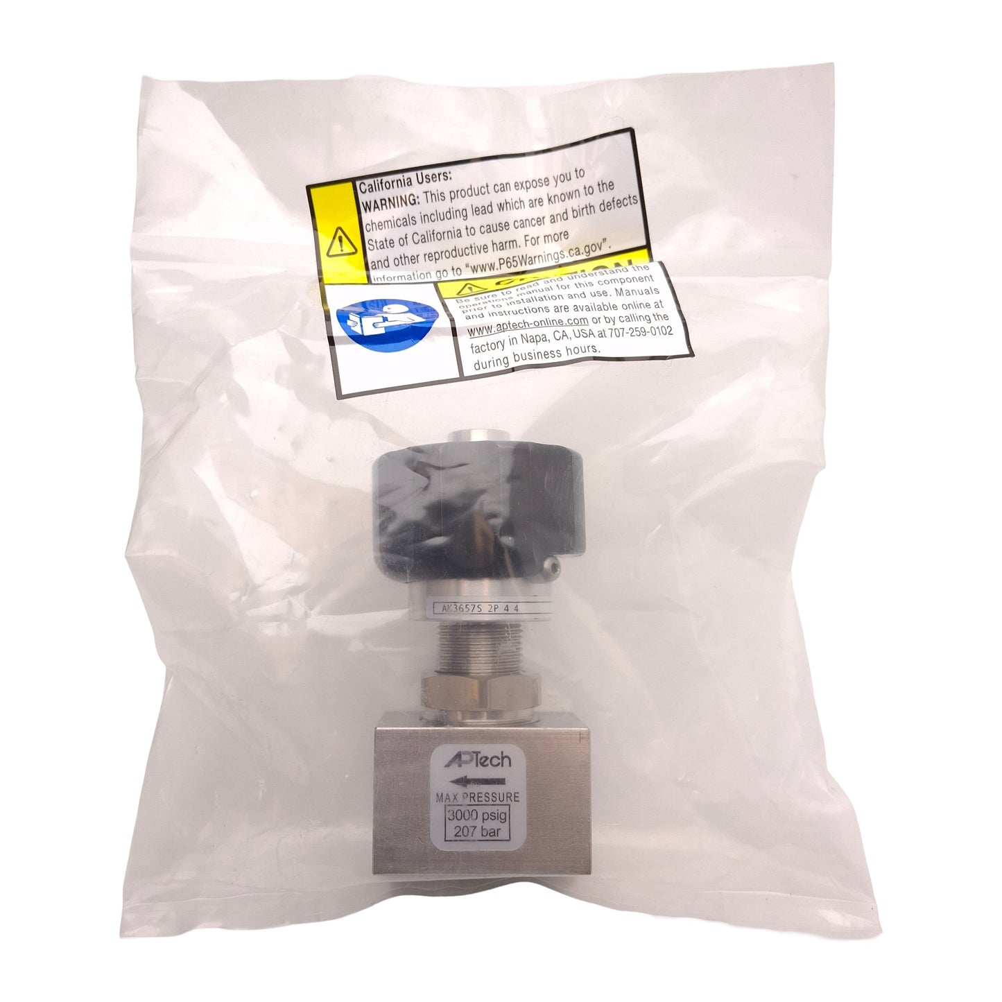 New APTech AK3657S 2P 4 4 Diaphragm Valve, 3000PSIG, SS 316L, 1/4in NPT Ports