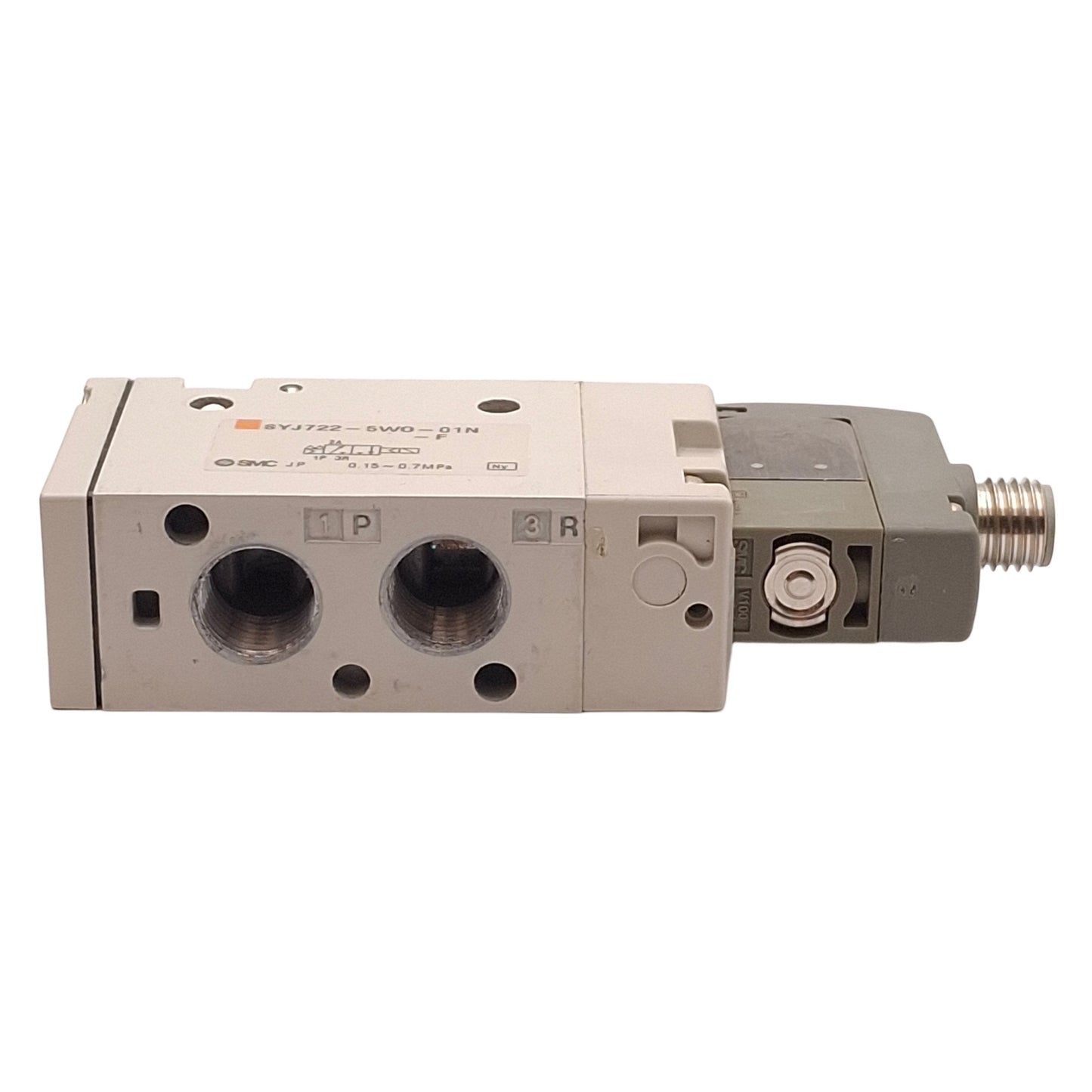 Used SMC SYJ722-5WO-01N-F Solenoid Valve, 0.15-0.7MPa, 1/8NPT, M8 3-Pin, 24VDC Coil