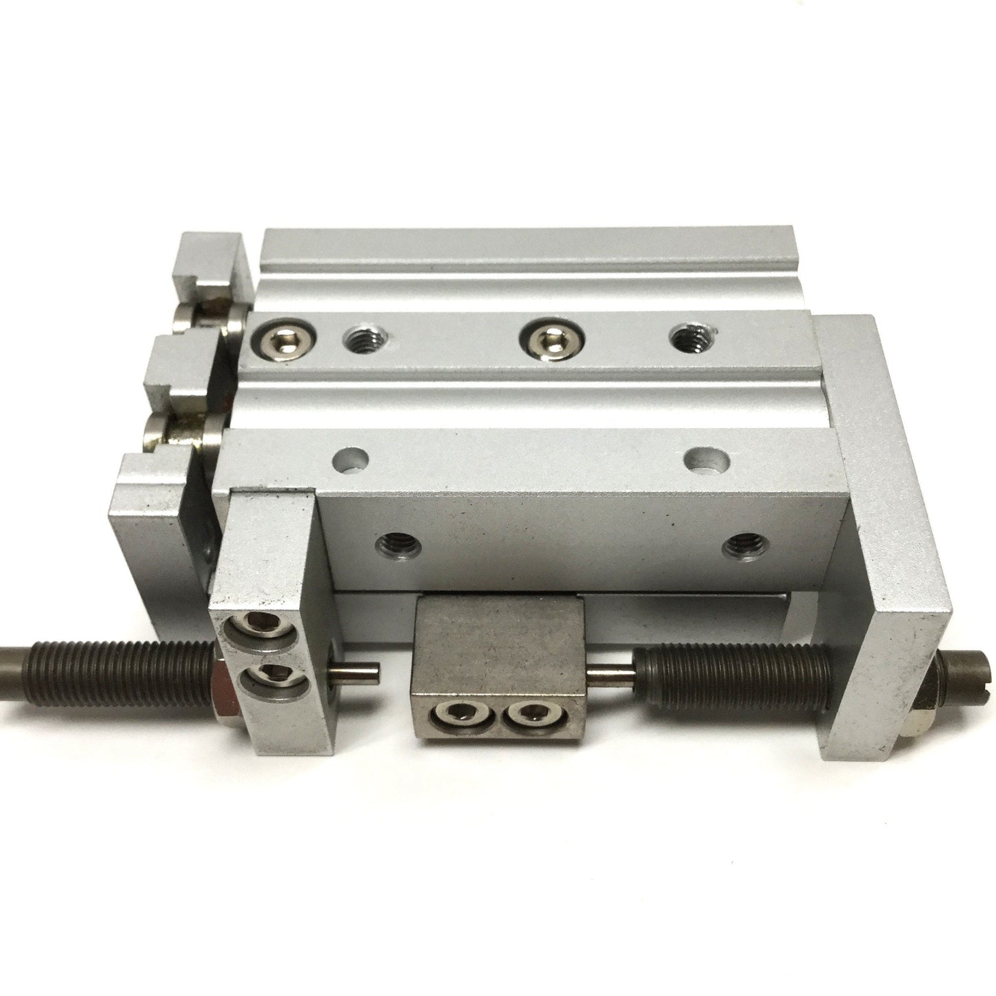 Used SMC MXS12-10B Air Slide Table Actuator 12mm Bore, 10mm Stroke w/Shock Absorbers