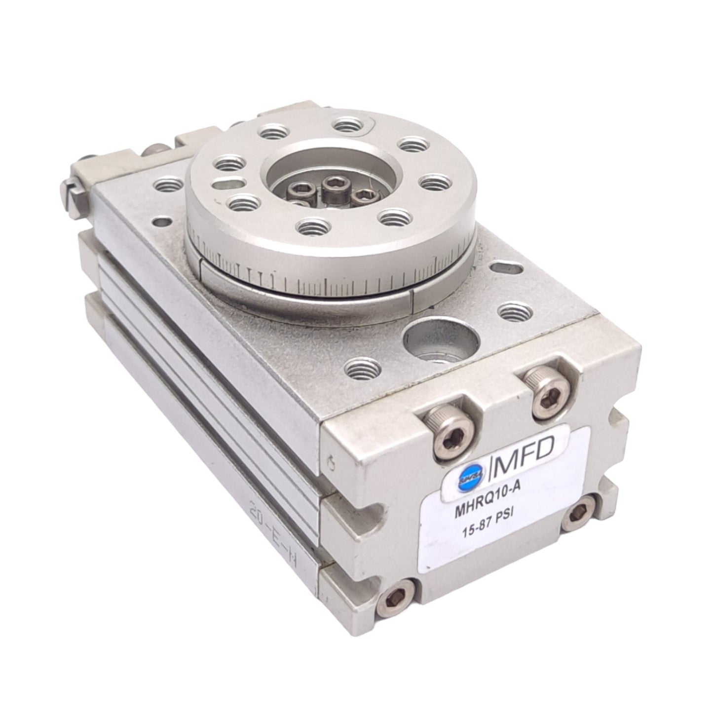 Used Bimba MHRQ10-A Pneumatic Rotary Actuator w/ Shock Absorber, 190°, M5x0.8, 1.0MPa