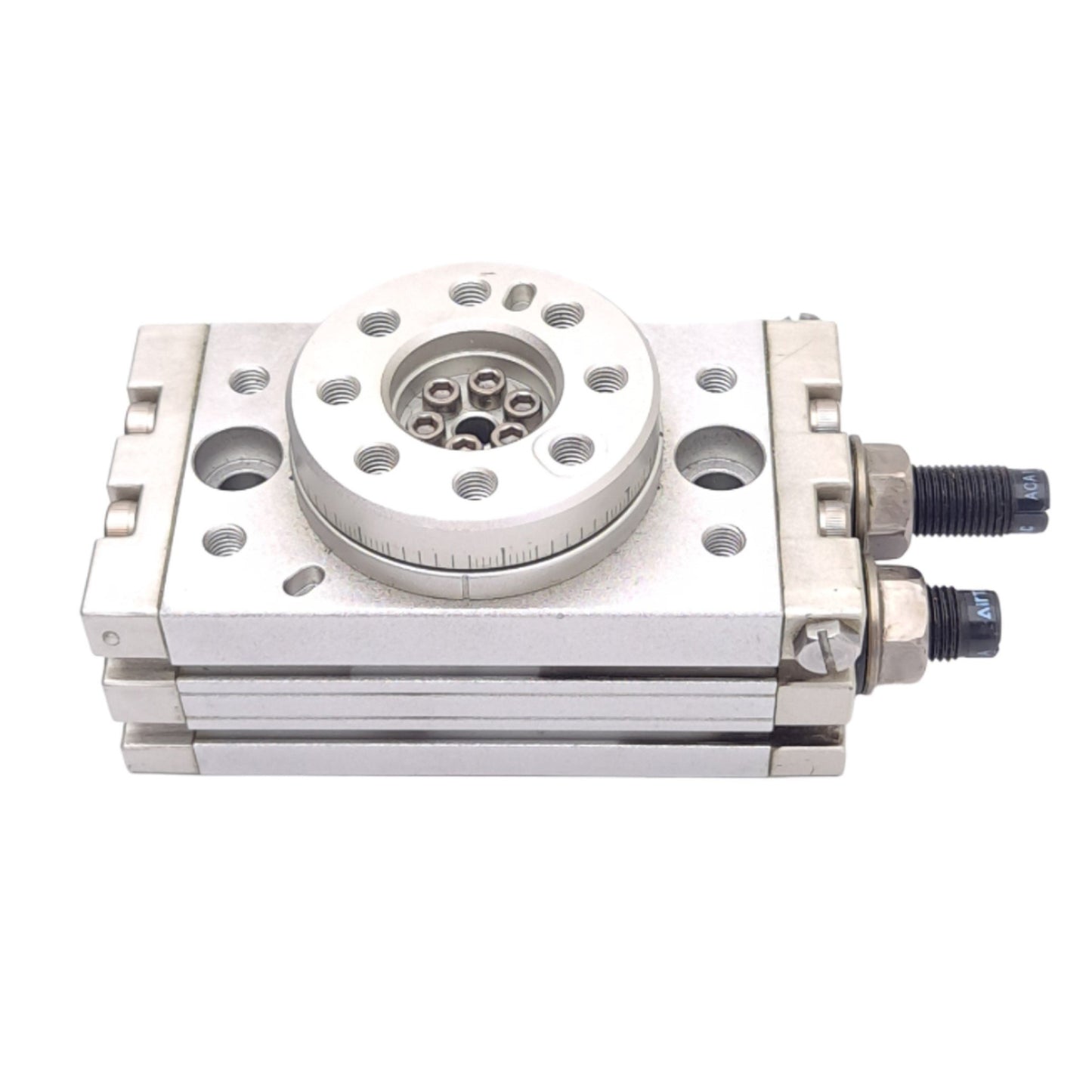 Used Bimba MHRQ10-A Pneumatic Rotary Actuator w/ Shock Absorber, 190°, M5x0.8, 1.0MPa