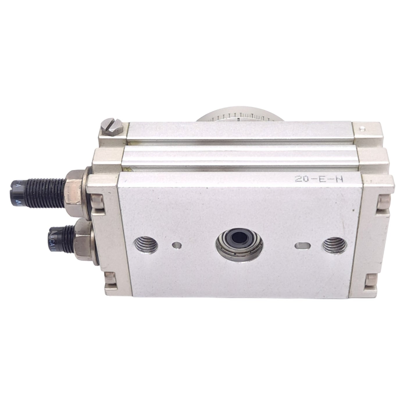 Used Bimba MHRQ10-A Pneumatic Rotary Actuator w/ Shock Absorber, 190°, M5x0.8, 1.0MPa