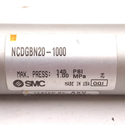 Used SMC NCDGBN20-1000 Pneumatic Cylinder ø3/4in Bore, 10in Stroke, 145PSI, 1/8in NPT