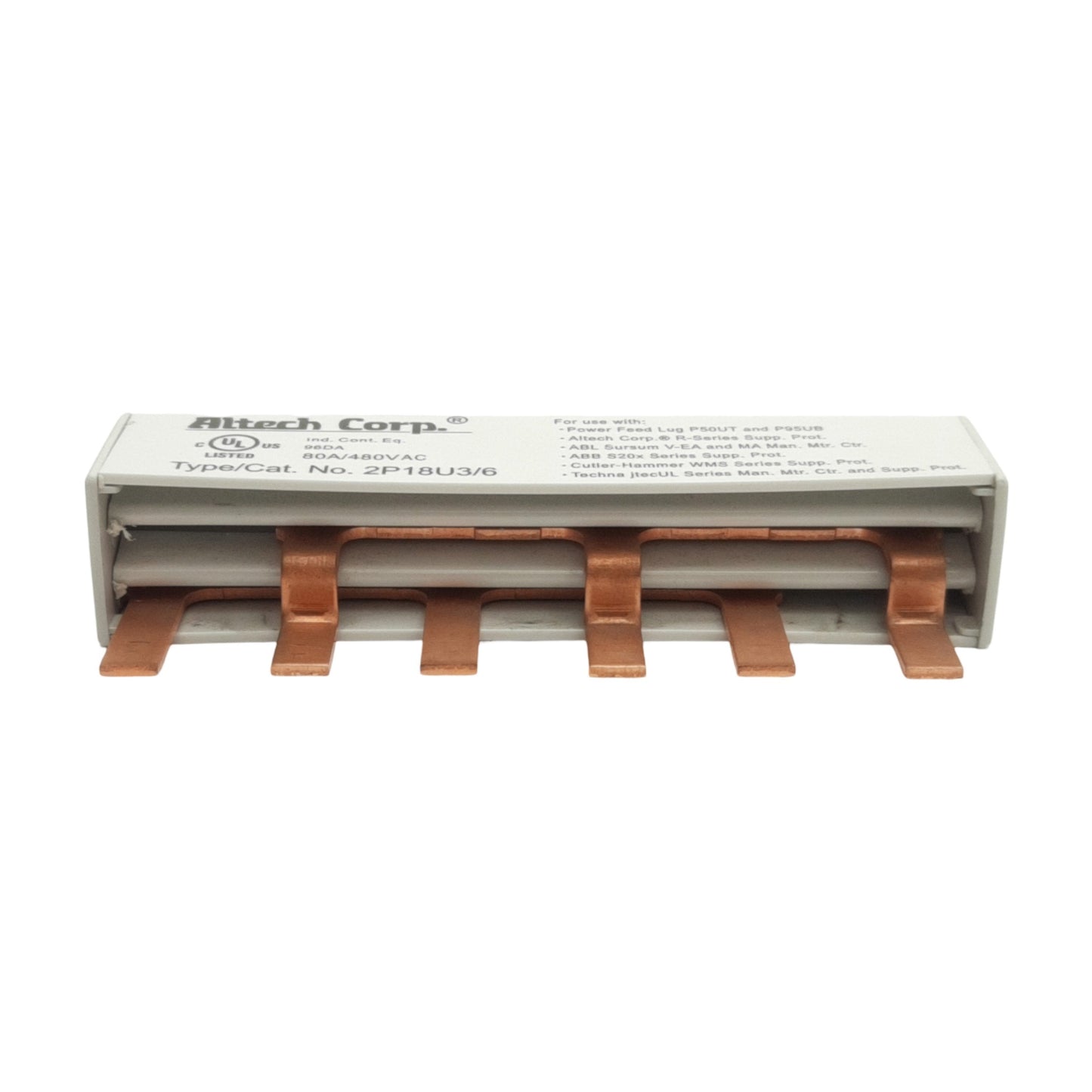 New Lot of 2 Altech 2P18U3/6 2 Phase Busbar, 3x 2-Pole, 6-Pin, 480V 80A, Press Fit