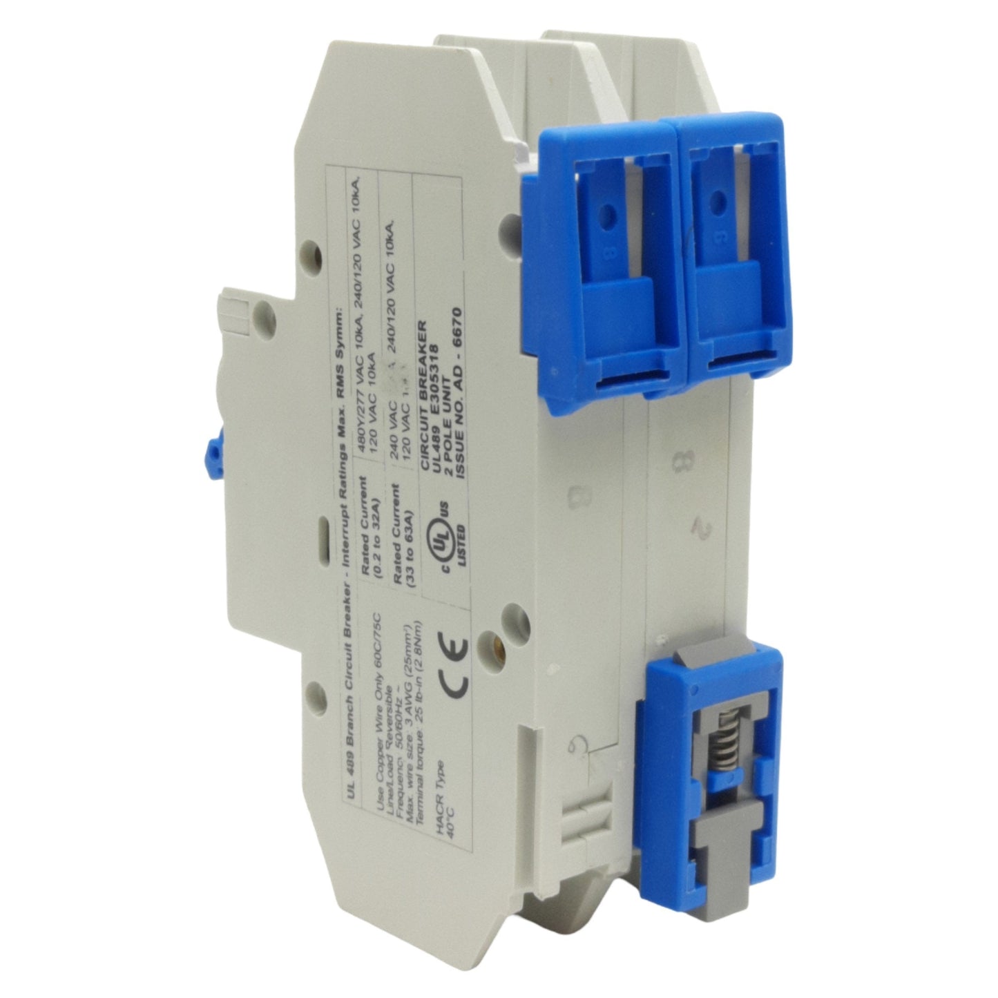 New Altech 2DU25L Circuit Breaker, 2-Pole, 480Y/277VAC 25A MCB, DIN Rail Mount