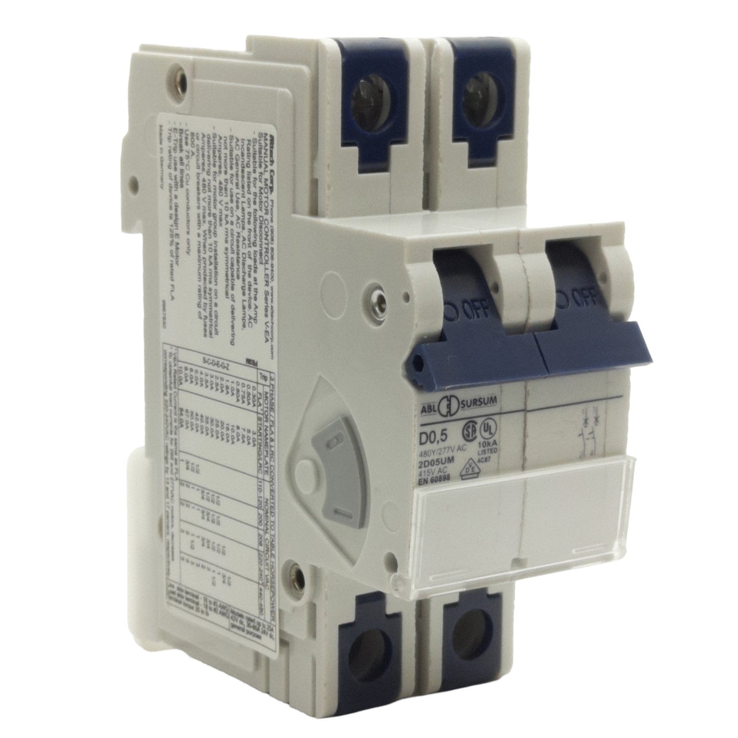 New Altech 2D05UM Circuit Breaker, 2-Pole, 480Y/277VAC 80VDC 500mA, DIN Rail Mount