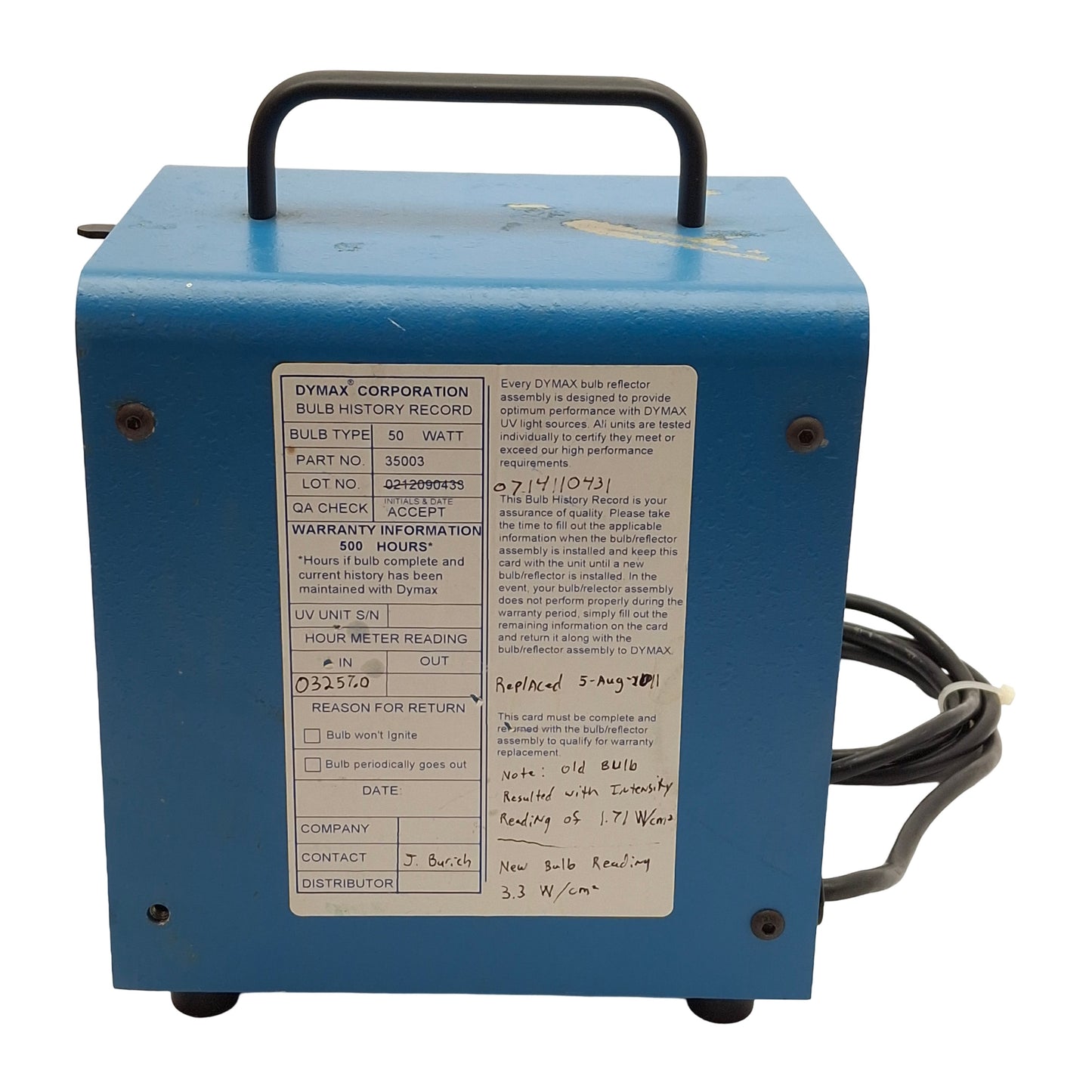 Used Dymax PC-3 Light-Welder UV Curing Light Source w/ Foot Switch 120VAC 1A, 50W