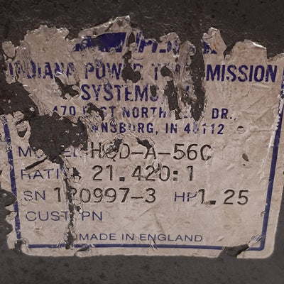 Used IPTS HQD-A-56C Helical Speed Reducer, 21.420:1, 1.25HP, ø7/8" Shaft, 56C Frame