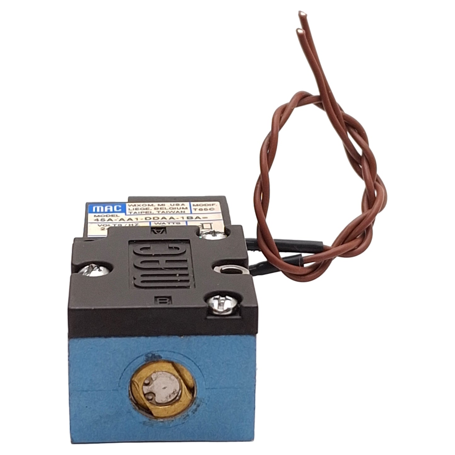 Used MAC 45A-AA1-DDAA-1BA Solenoid Valve, Cv=0.15, 70-120PSI, 1/8in NPTF, 24VDC Coil
