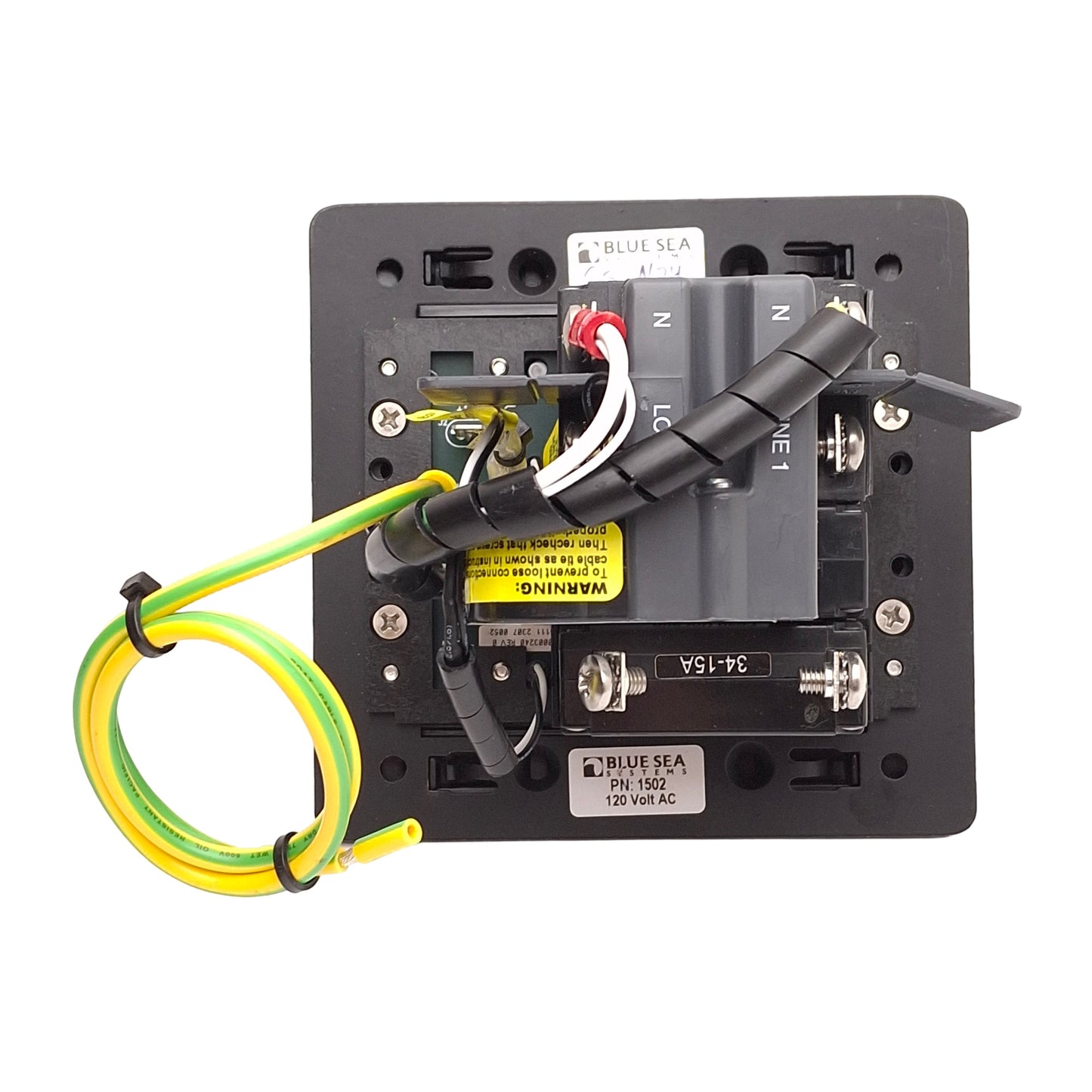 Used Blue Sea 1502 ELCI Main Circuit Breaker Panel, 2P + 1, 120VAC, 30A Main, 15A Aux