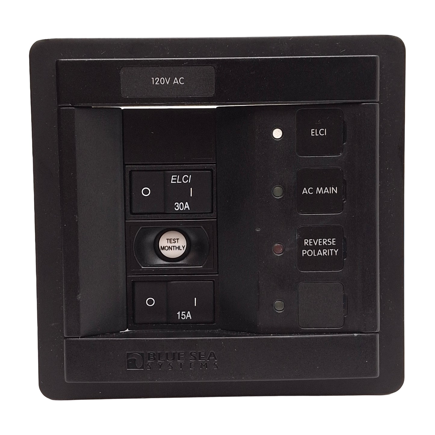 Used Blue Sea 1502 ELCI Main Circuit Breaker Panel, 2P + 1, 120VAC, 30A Main, 15A Aux