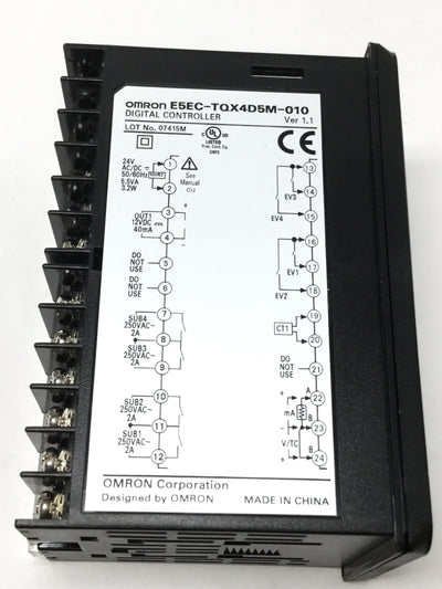 Used Omron E5EC-TQX4D5M-010 Temperature Controller 24V, Pulsed 12VDC, HB/HS Alarm Out