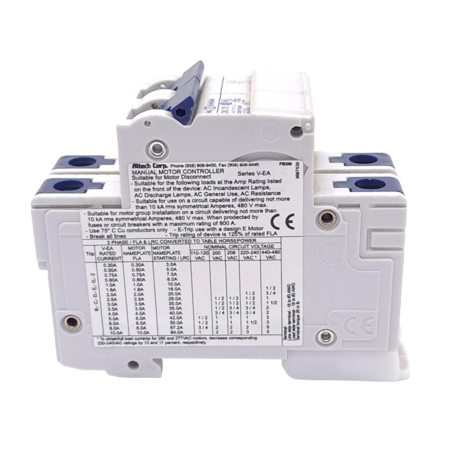 New Altech 2D075UM Circuit Breaker, 2-Pole, 480Y/277VAC 415VAC, 0.75A, DIN Mount