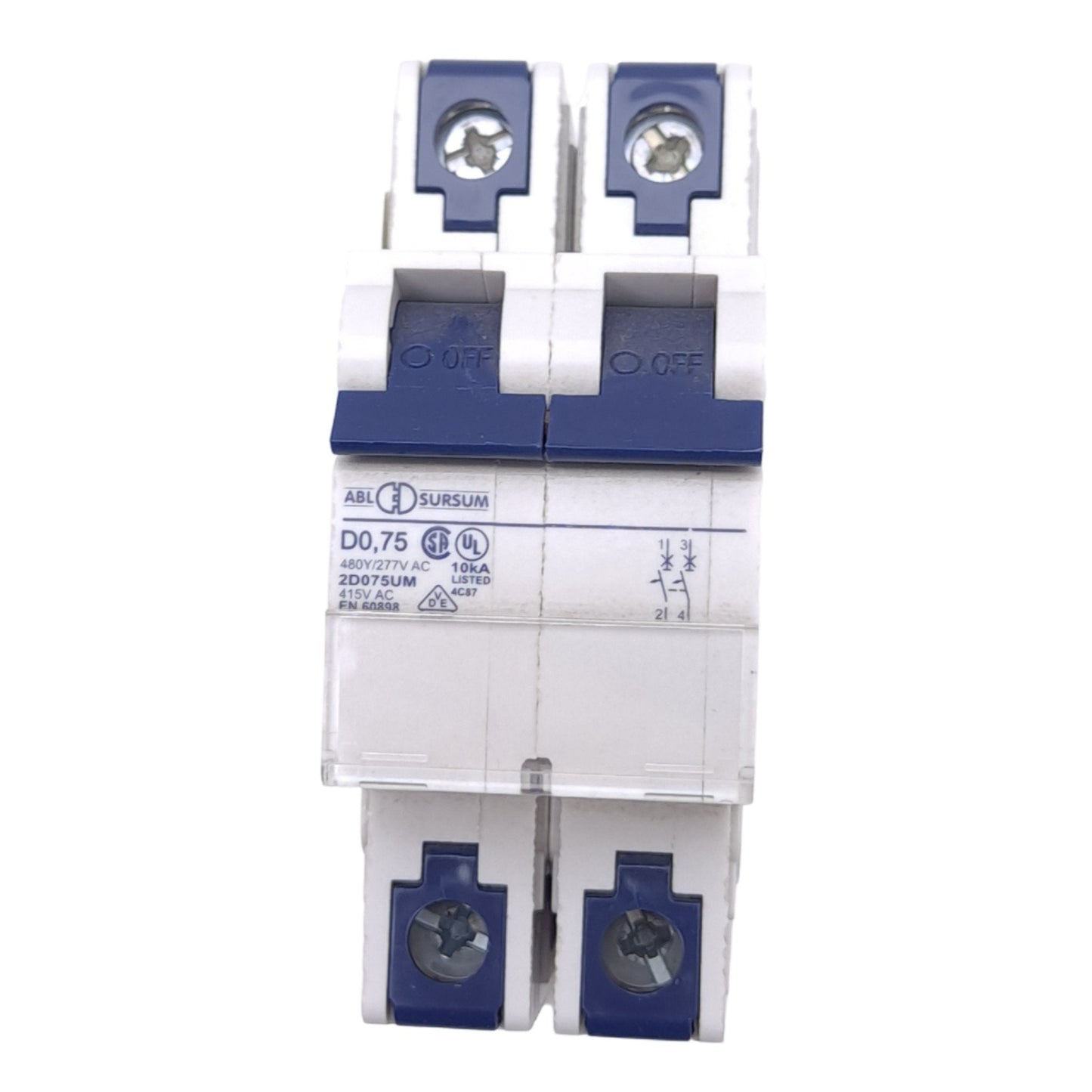 New Altech 2D075UM Circuit Breaker, 2-Pole, 480Y/277VAC 415VAC, 0.75A, DIN Mount
