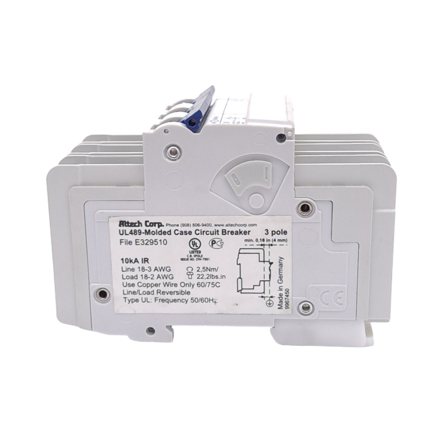 New Altech 3D8UL Miniature Circuit Breaker, 3-Pole, 480Y/277VAC, 8A, DIN Mount