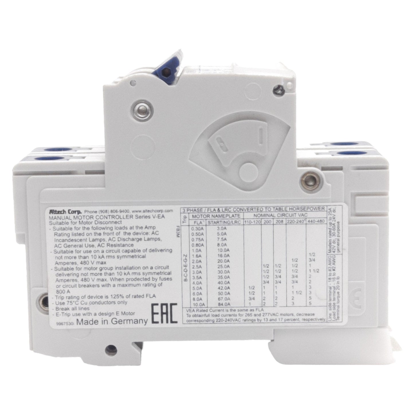 New Altech 2D6UM Circuit Breaker, 2-Pole, 480Y/277VAC 80VDC 6A, DIN Rail Mount