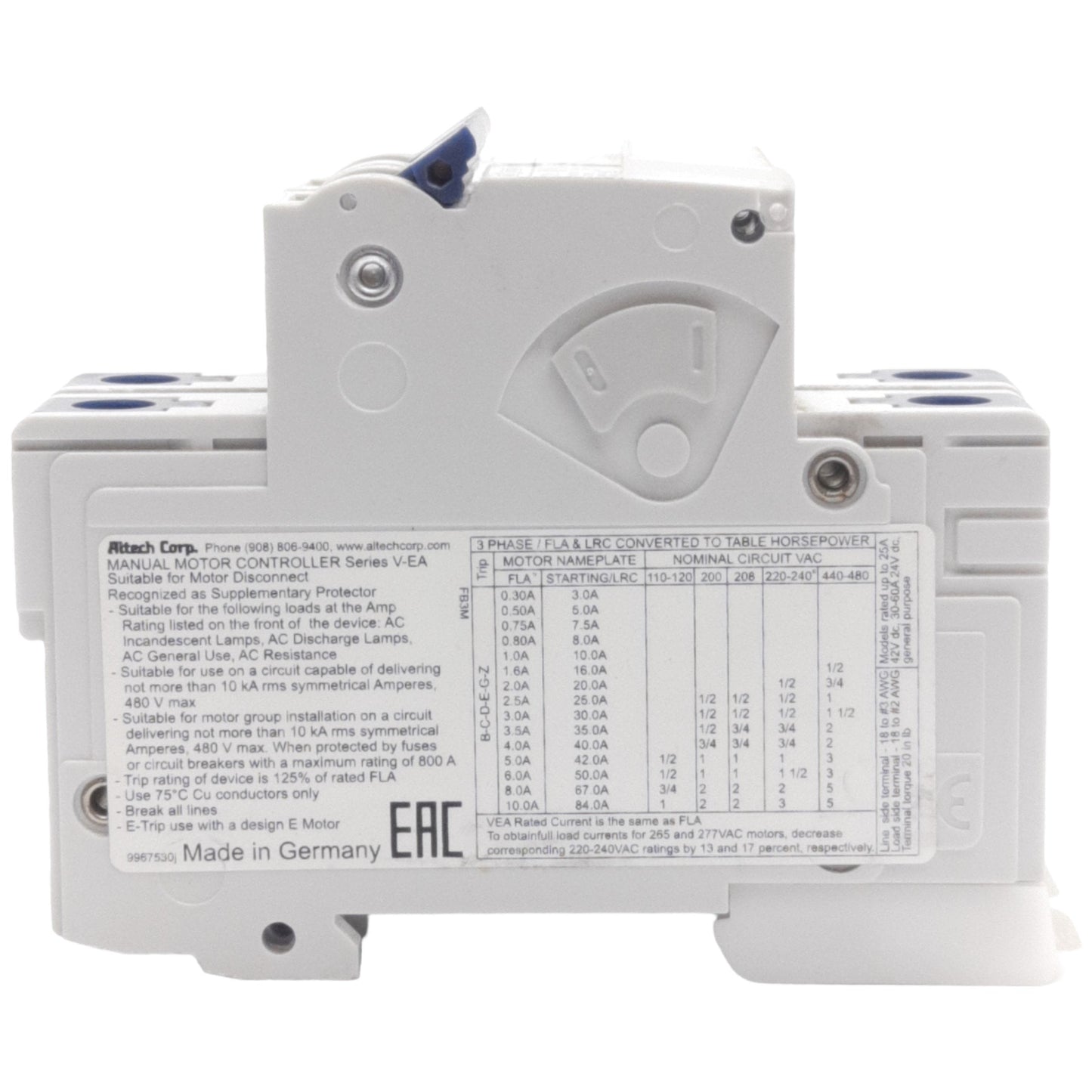 New Altech 2D10UM Circuit Breaker, 2-Poles, 480Y/277VAC 80VDC 10A, DIN Rail Mount