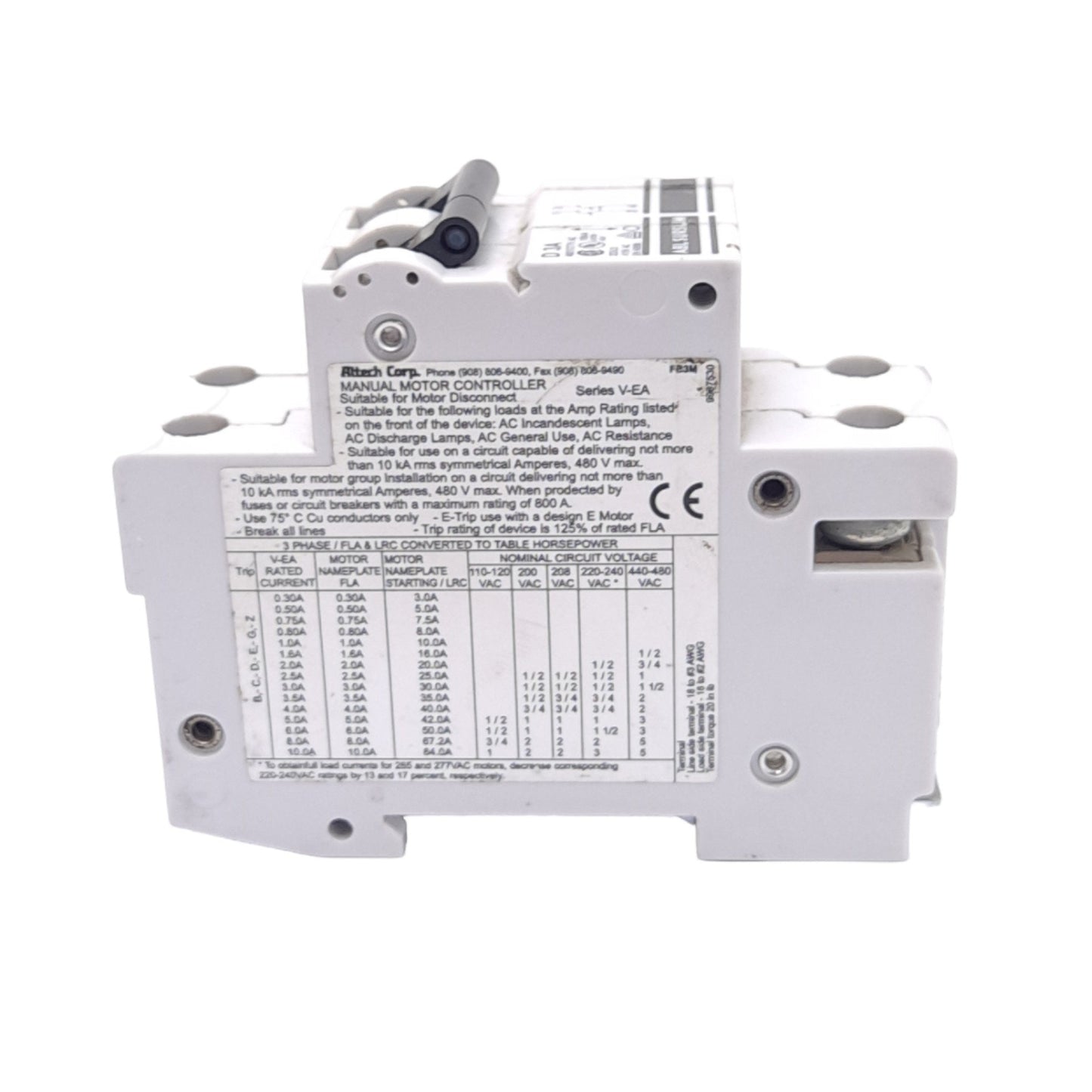New Altech 2DU3 Miniature Circuit Breaker, 2-Pole, 480Y/277VAC 415VAC, 3A, DIN Mount