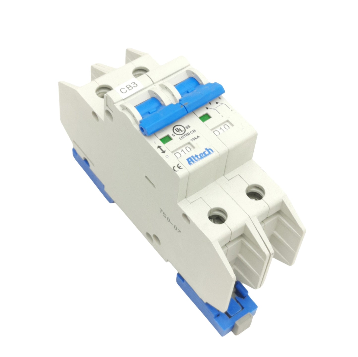 Used Altech 2DU10L Circuit Breaker, 2-Pole, 480Y/277VAC, 240VAC, 10A, DIN Mount