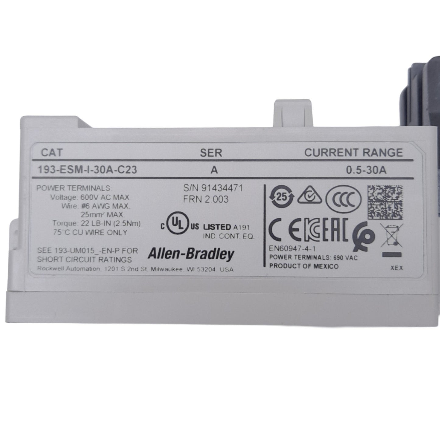 New Allen Bradley 193-ESM-I-30A Sensing Module for E300/E200 Series, 0.5 to 30A